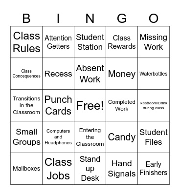 Classroom Expectations Bingo Card