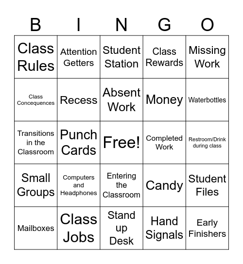 Classroom Expectations Bingo Card