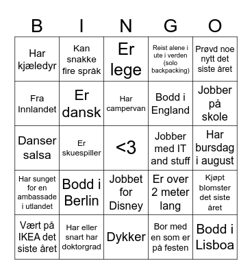 Minglebingo Card