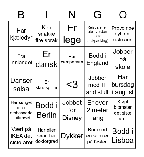 Minglebingo Card