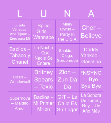 ✨bingo luna🥳 Bingo Card