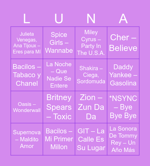 ✨bingo luna🥳 Bingo Card