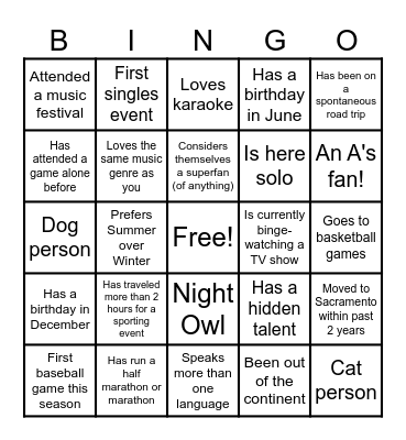 Welcome to Singles Night! Bingo Card