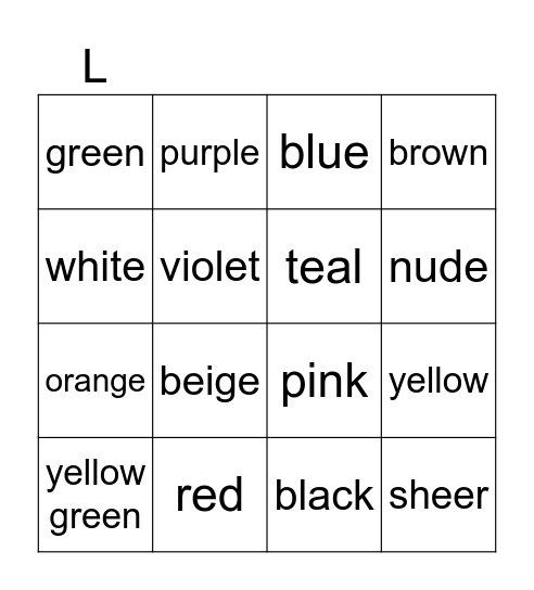 lingerie Bingo Card