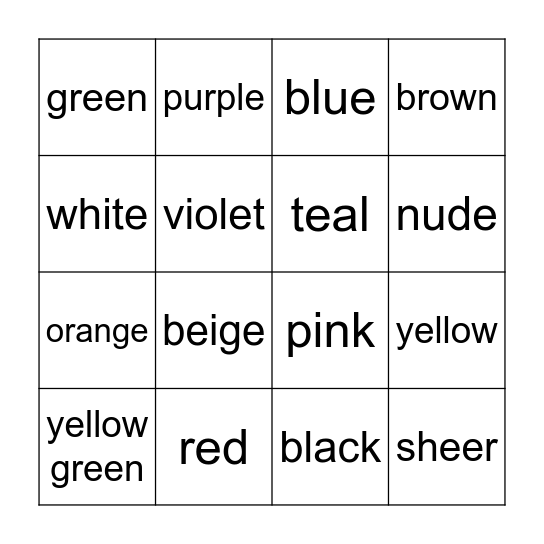 lingerie Bingo Card