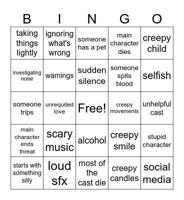 Horror Movie Bingo Card
