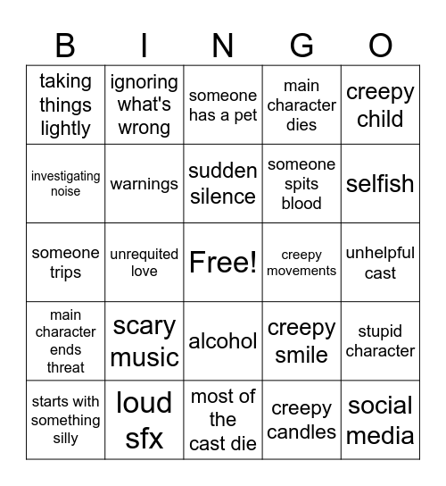 Horror Movie Bingo Card