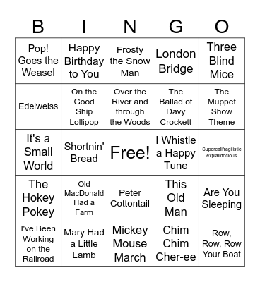 FAVORITE CHILDREN'S SONGS Bingo Card