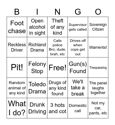On Patrol Live Bingo Card