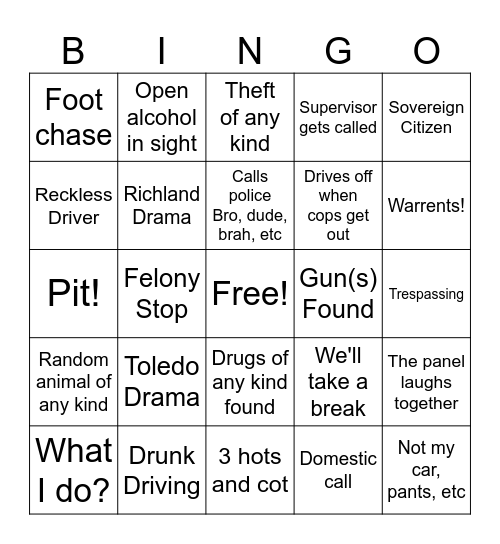 On Patrol Live Bingo Card