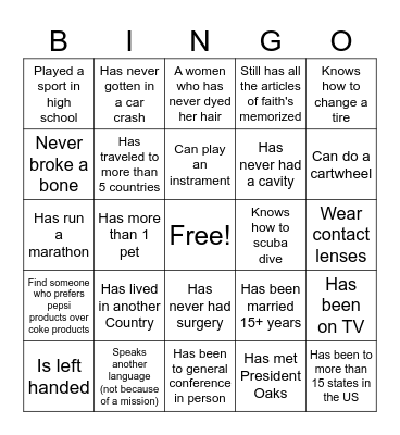 Getting To Know You Bingo Card