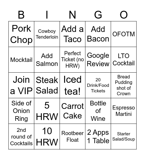 Friday Night Bingo Card