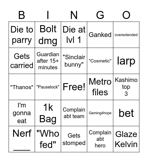 Nathan-Dono Bingo Card