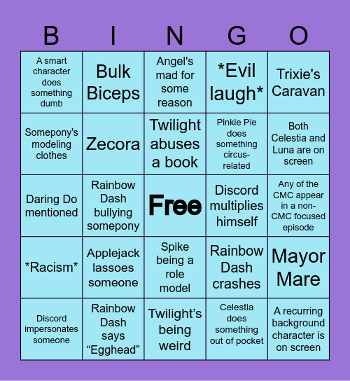 My Little Pony Bingo Card