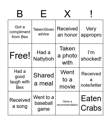 Bye bye Bex! Bingo Card