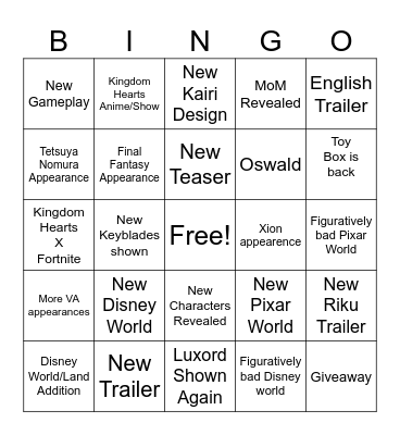 KH D23 Predictions Bingo Card
