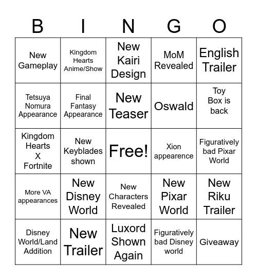 KH D23 Predictions Bingo Card