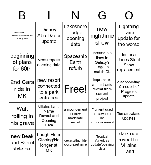 D23 Bingo Card