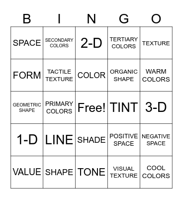 ELEMENTS OF ART BINGO ELEMENTARY Bingo Card