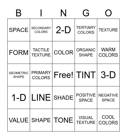 ELEMENTS OF ART BINGO ELEMENTARY Bingo Card