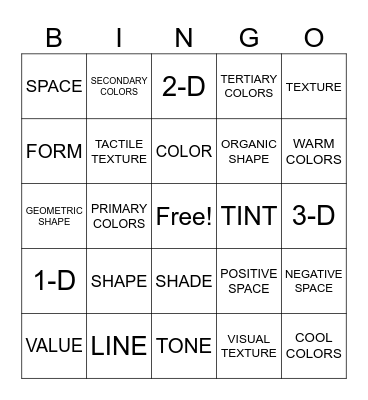 ELEMENTS OF ART BINGO ELEMENTARY Bingo Card