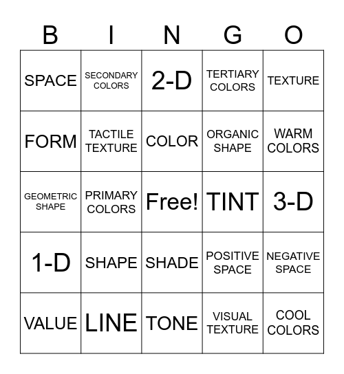 ELEMENTS OF ART BINGO ELEMENTARY Bingo Card