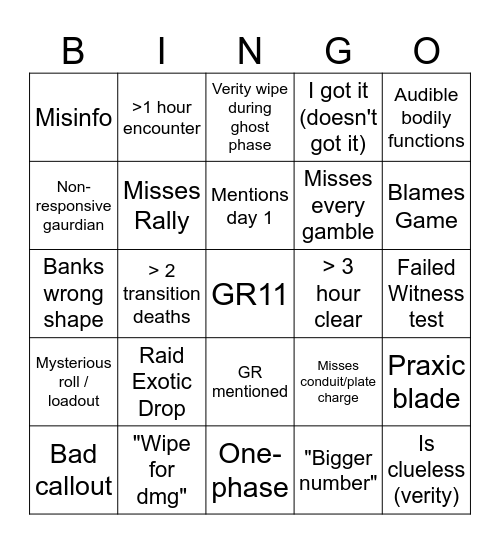 Edging Bingo Card