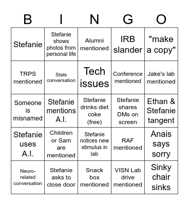 VISN Lab Bingo 3.0 Bingo Card