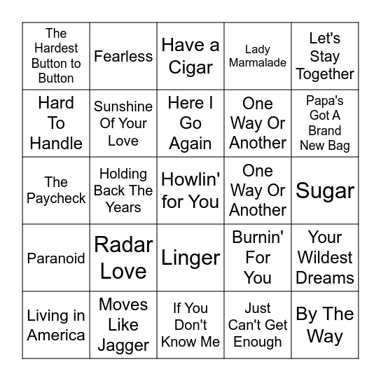 Colorful Bands Bingo Card