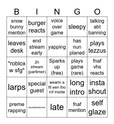 supremefreshman Bingo Card
