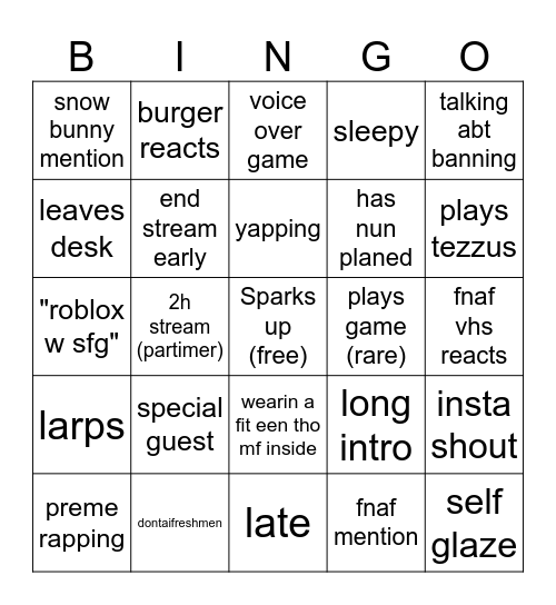 supremefreshman Bingo Card