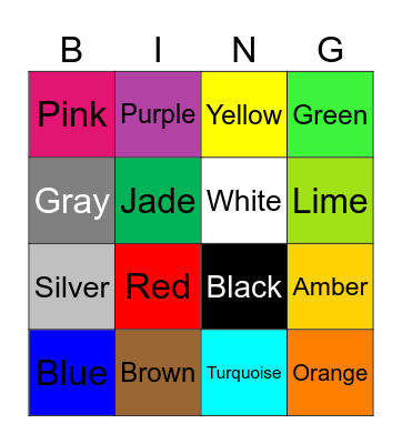 Colors Bingo Card