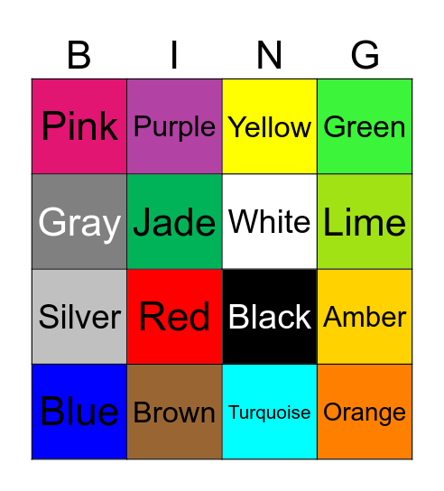 Colors Bingo Card