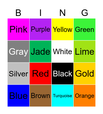 Colors Bingo Card