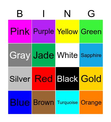Colors Bingo Card