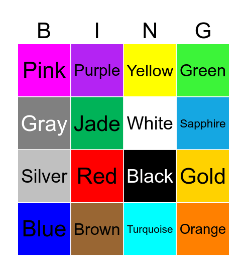 Colors Bingo Card