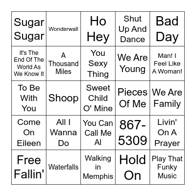 Shower Songs Bingo Card