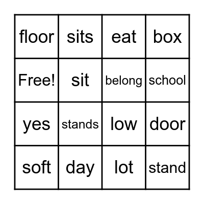 Spelling List #1 Bingo Card