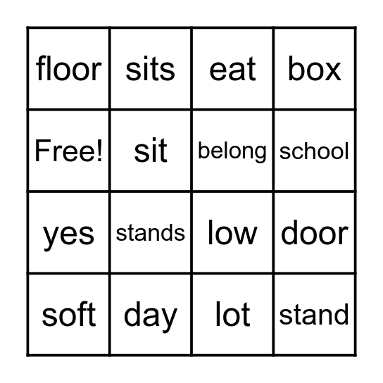 Spelling List #1 Bingo Card
