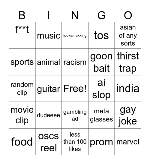 ig reels bingo Card