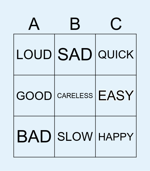 Adjectives in English Bingo Card