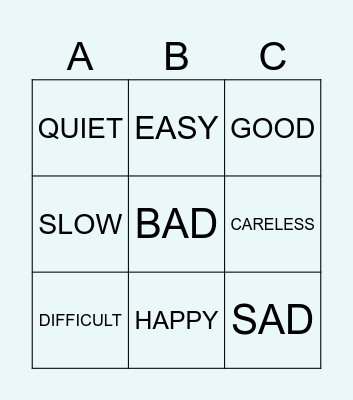 Adjectives in English Bingo Card