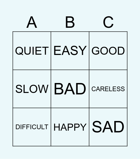 Adjectives in English Bingo Card