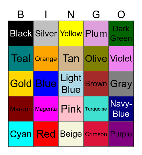 Colors Bingo Card