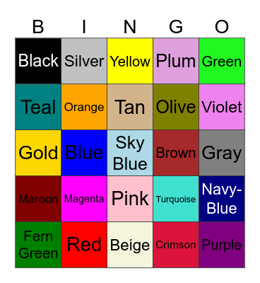 Colors Bingo Card