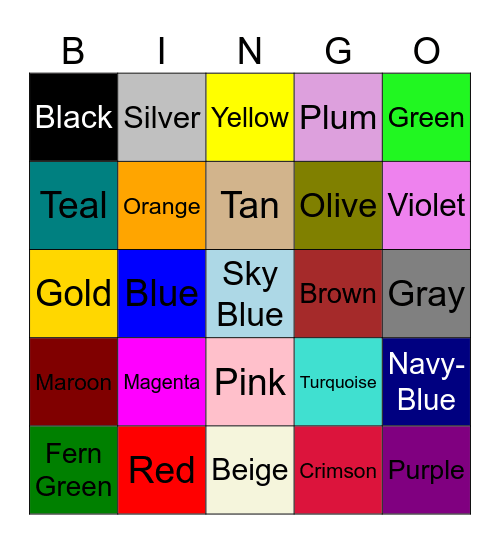 Colors Bingo Card