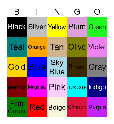 Colors Bingo Card