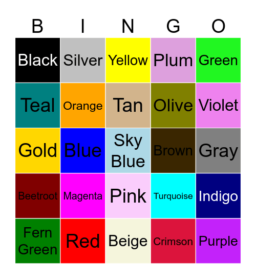 Colors Bingo Card