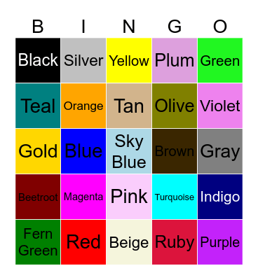 Colors Bingo Card