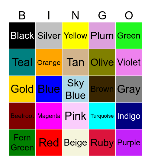 Colors Bingo Card